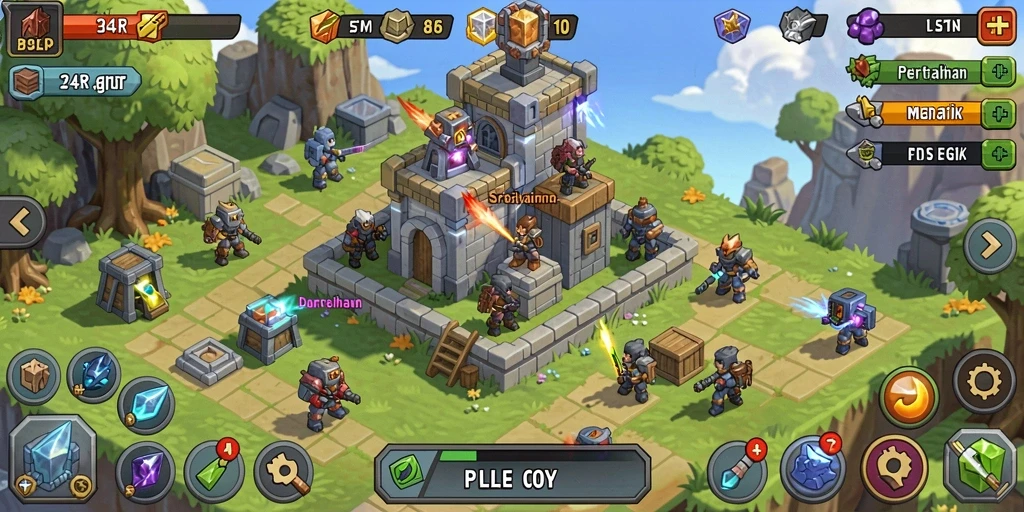 Tangkapan layar dari gameplay seru Tower Defense di 34R.