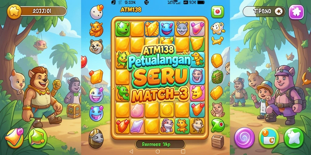 Tampilan menarik dari gameplay Match-3 di ATM138 dengan objek warna-warni.