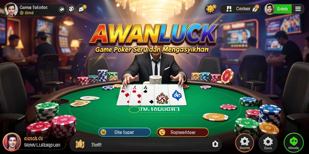 Screenshot dari gameplay Poker di AWANLUCK, menunjukkan aksi seru di meja.