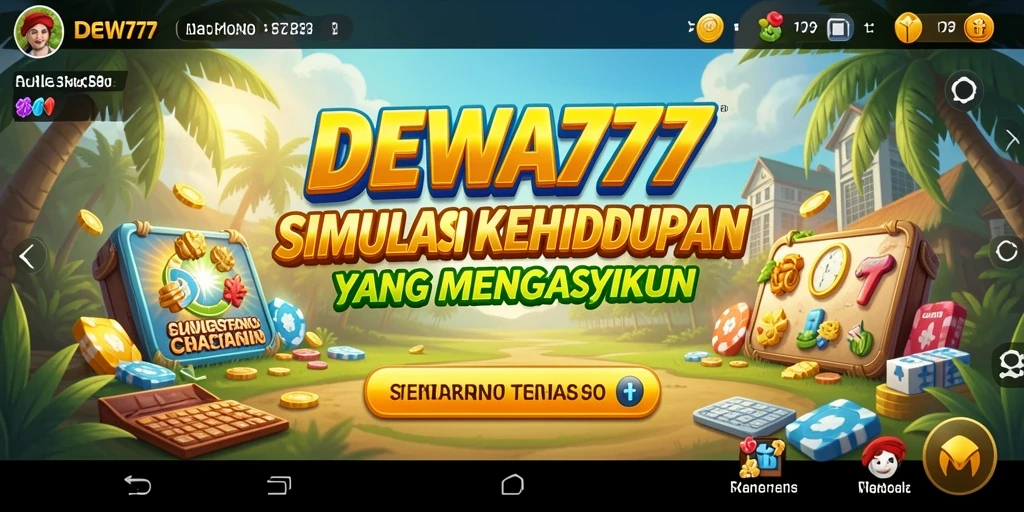 Screenshot utama DEWA777 menampilkan karakter dalam dunia simulasi yang hidup.