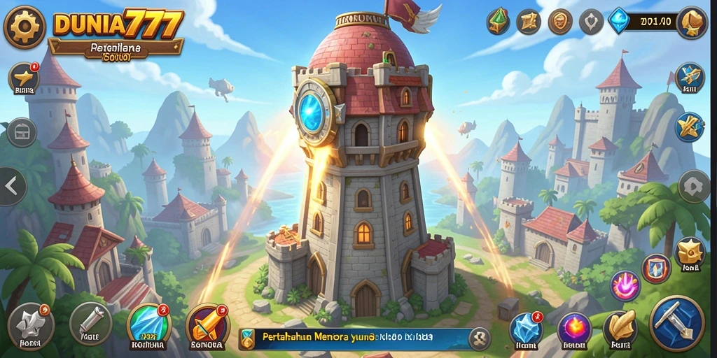Tampilan gameplay DUNIA777 dengan taktik menara pertahanan yang mendebarkan.