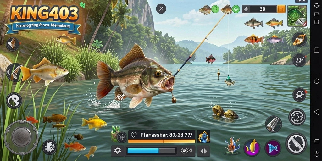 Screenshot KING403 menampilkan gameplay memancing yang menarik dan penuh aksi.