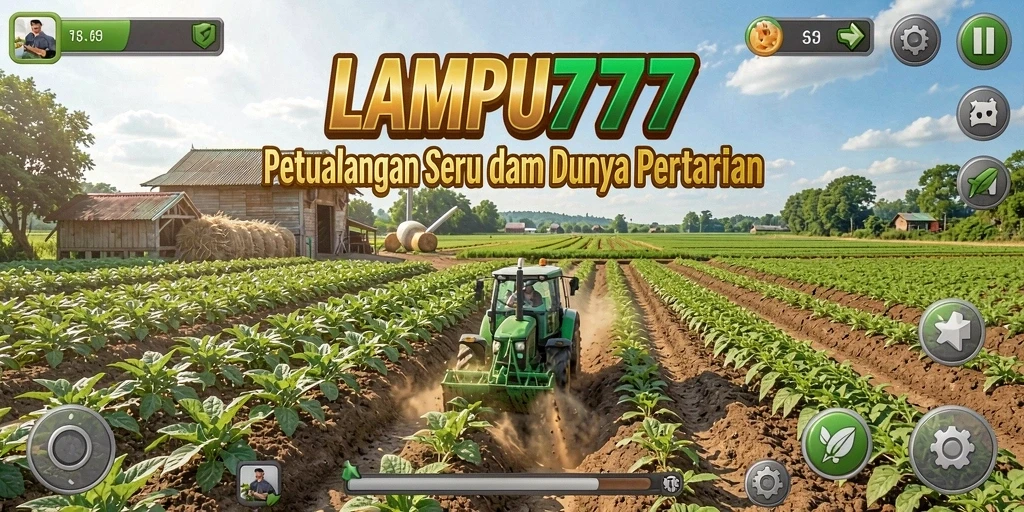 Screenshot gameplay LAMPU777 menampilkan ladang yang subur dan kegiatan pertanian yang beragam.