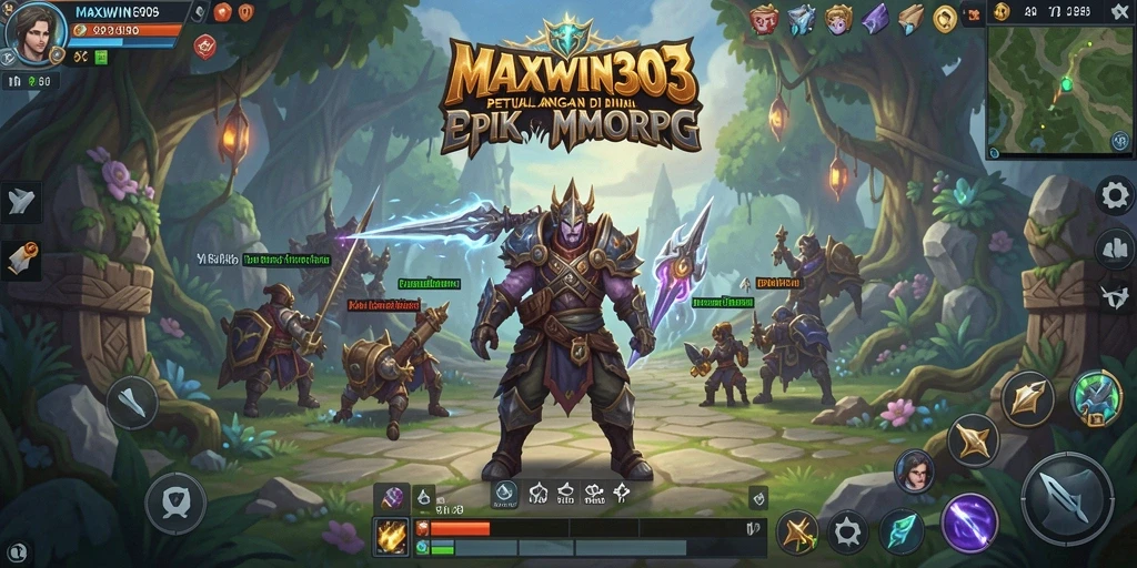 Tangkapan layar gameplay <strong>MAXWIN303</strong> yang menunjukkan para pemain bertarung melawan monster di dunia fantasi.