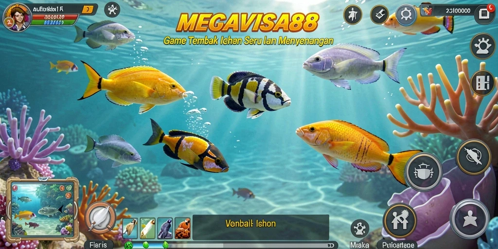 Gameplay seru MEGAVISA88 dengan berbagai jenis ikan untuk ditembak.