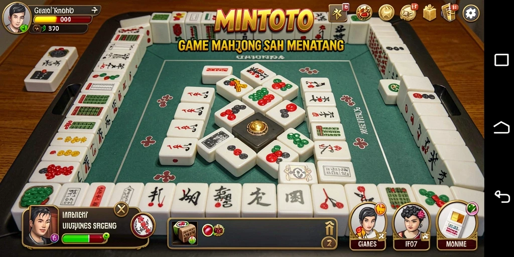 Screenshot utama MINTOTO menunjukkan gameplay Mahjong yang menarik dan penuh warna.
