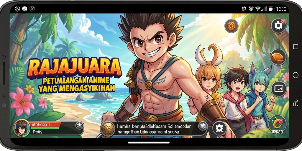 Screenshot gameplay RAJAJUARA yang menunjukkan aksi pertarungan karakter Anime.
