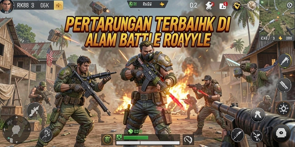 Gameplay seru di RK88 dengan aksi Battle Royale yang mendebarkan.