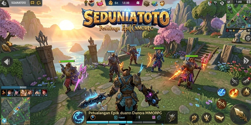 Screenshot gameplay SEDUNIATOTO menampilkan karakter dalam pertempuran epik.