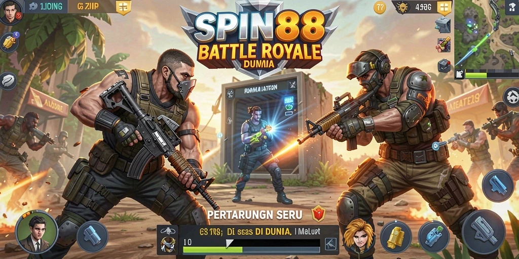Tangkapan layar SPIN88 menampilkan aksi pertarungan Battle Royale yang mendebarkan.