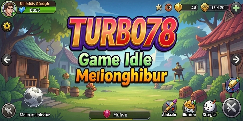 Screenshot gameplay TURBO78 menunjukkan karakter mengumpulkan sumber daya secara otomatis.