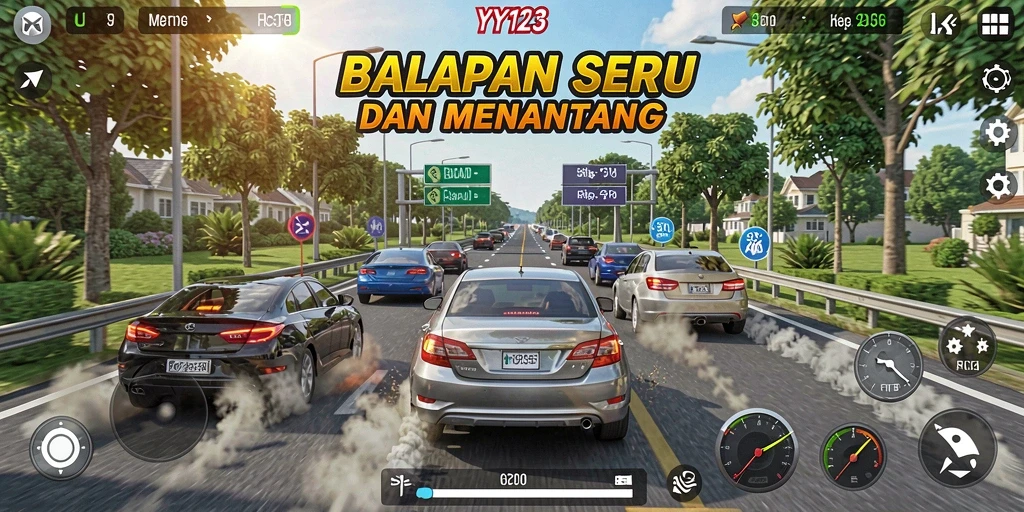 Tampilan mengesankan dari gameplay balapan di YY123.